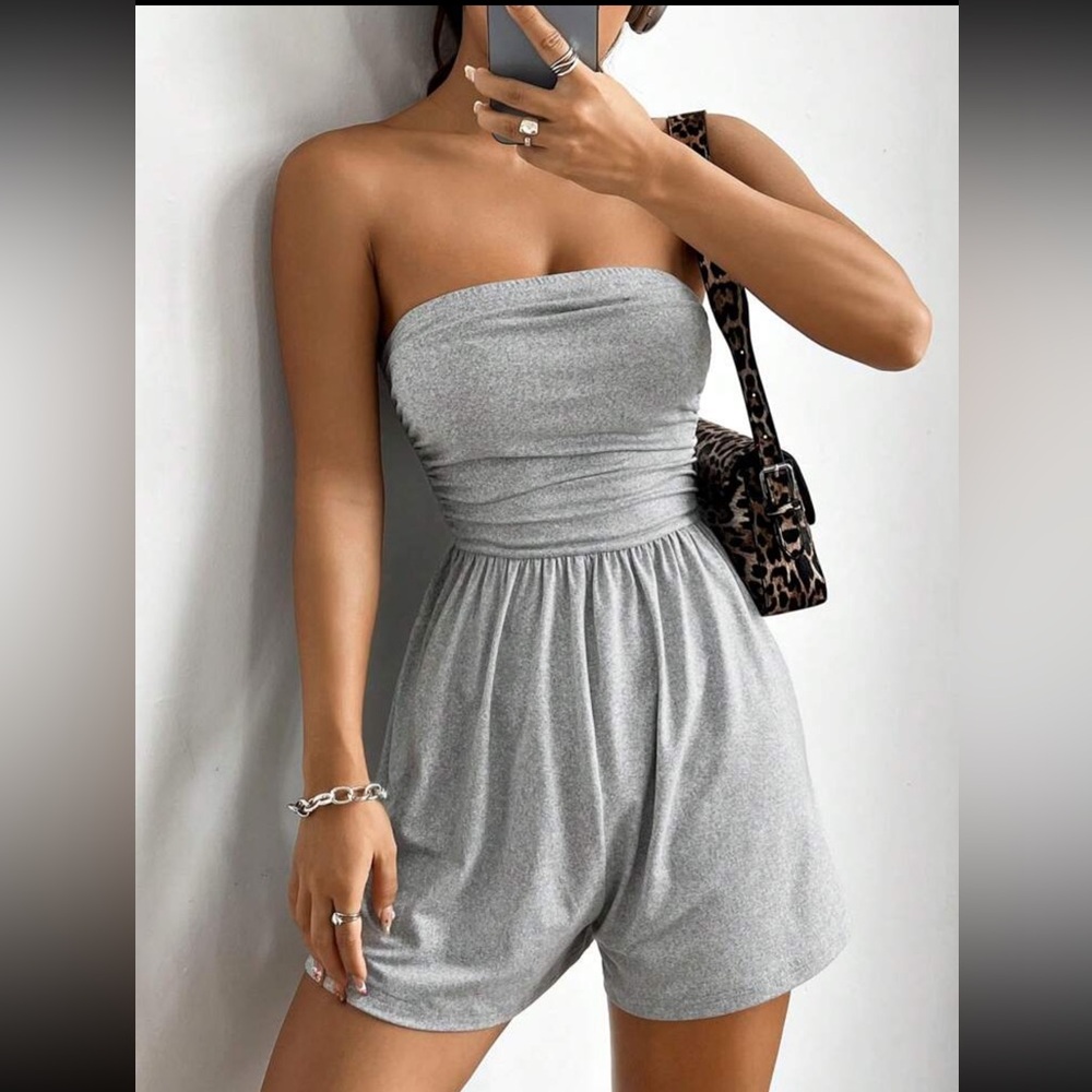 Stylish Gray Strapless Romper